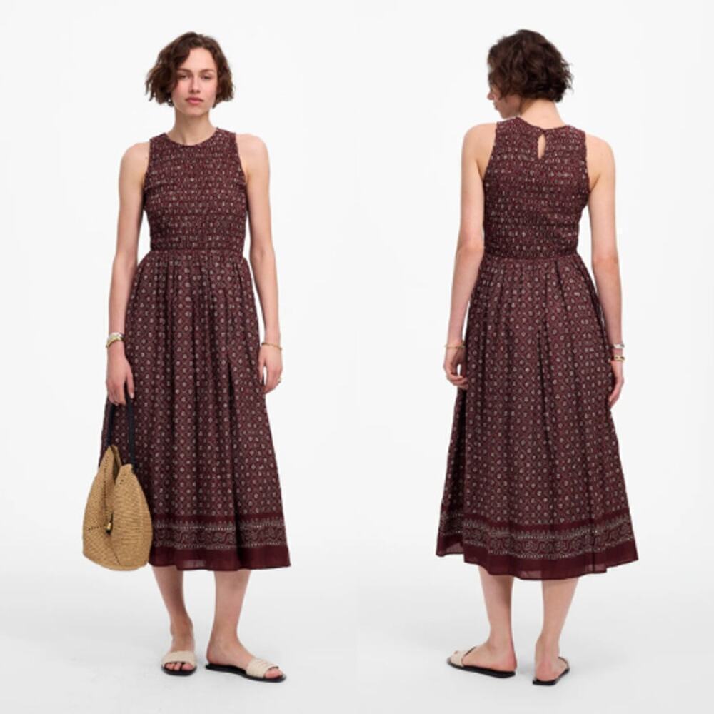 Madewell Daisy Print Melody Smocked Midi Dress NV483 Dusty Plum Size XXS NWT